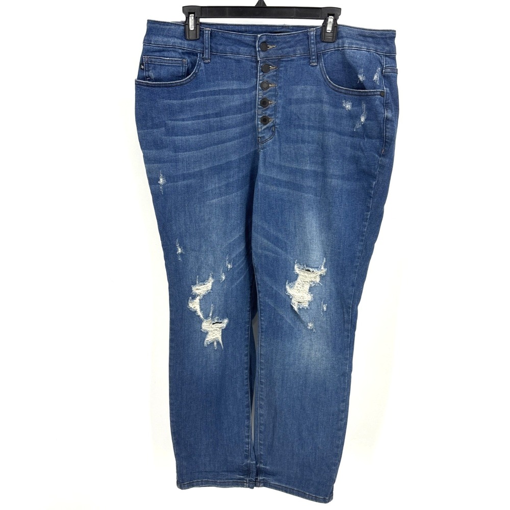 Judy Blue Jeans Women‎ 18W Blue Button Fly High Waist Distressed Boyfriend Fit